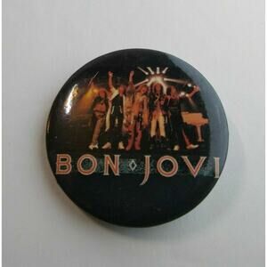 Bon Jovi Vintage 1986 Badge Button Up Pin Pinback Hard Rock Licensed Original